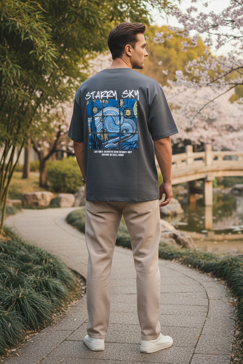 Streetwear Oversized Tee, Tiled Sky Graphic