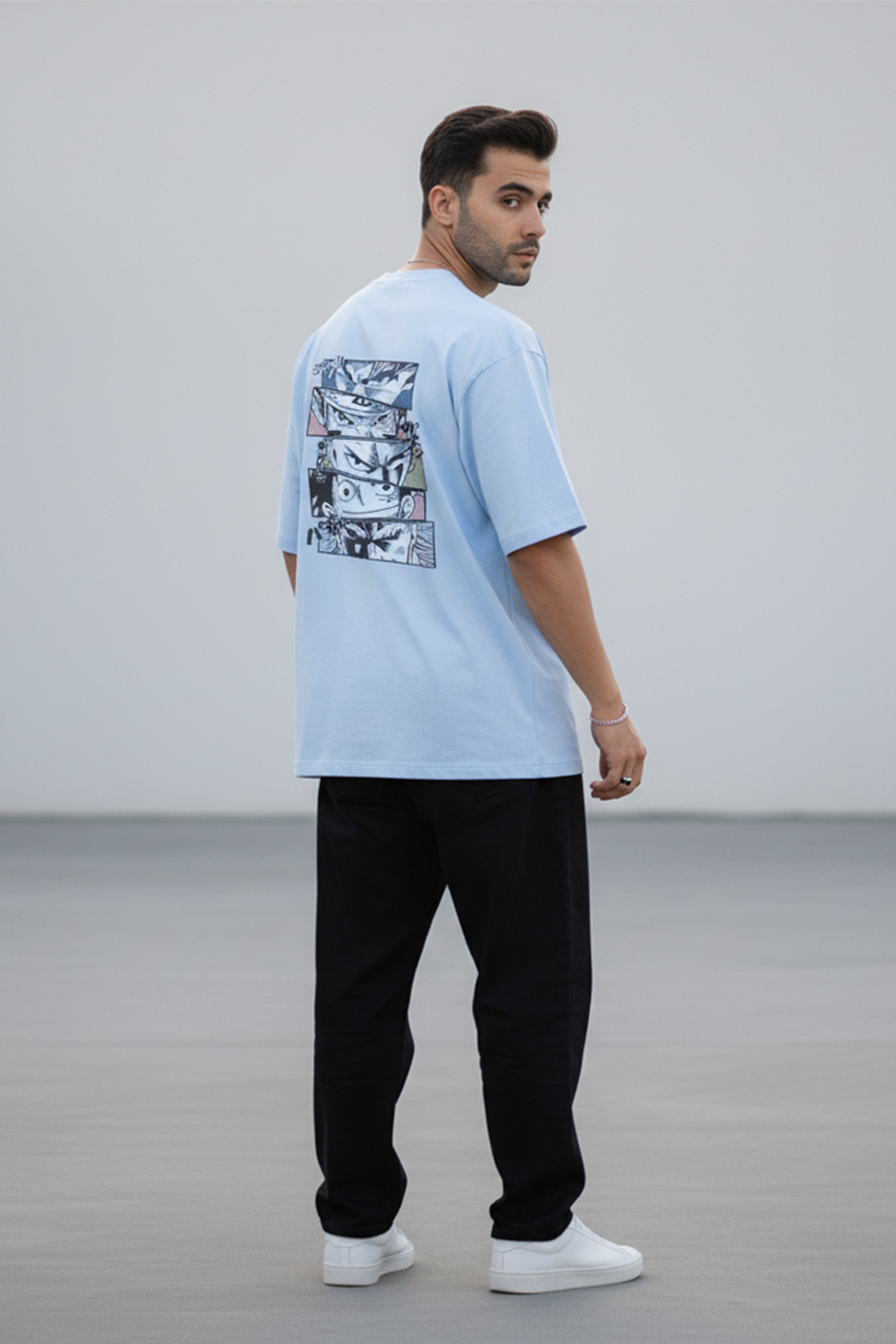 Streetwear Oversized Tee with Anime Panels