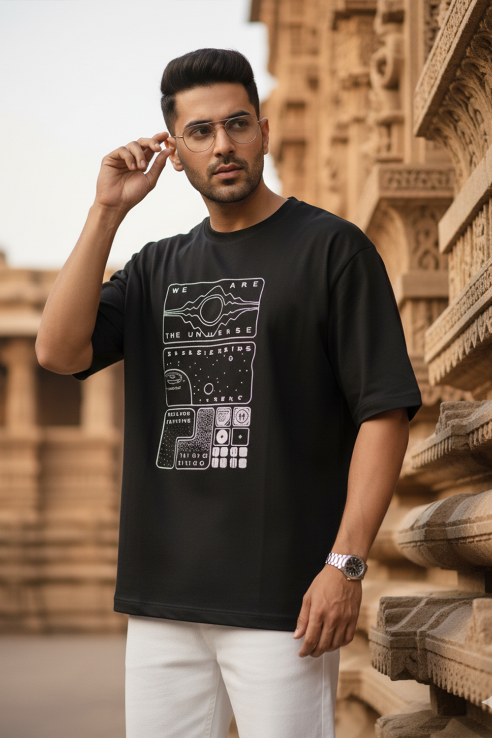 Nebula Grid Graphic Oversize Tee