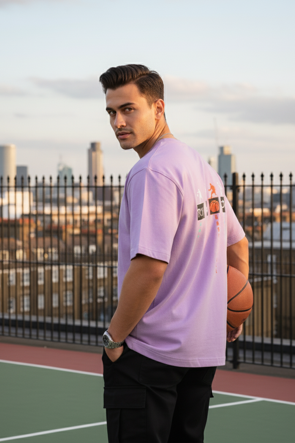 Eat Sleep Basketball Repeat Oversized Tee