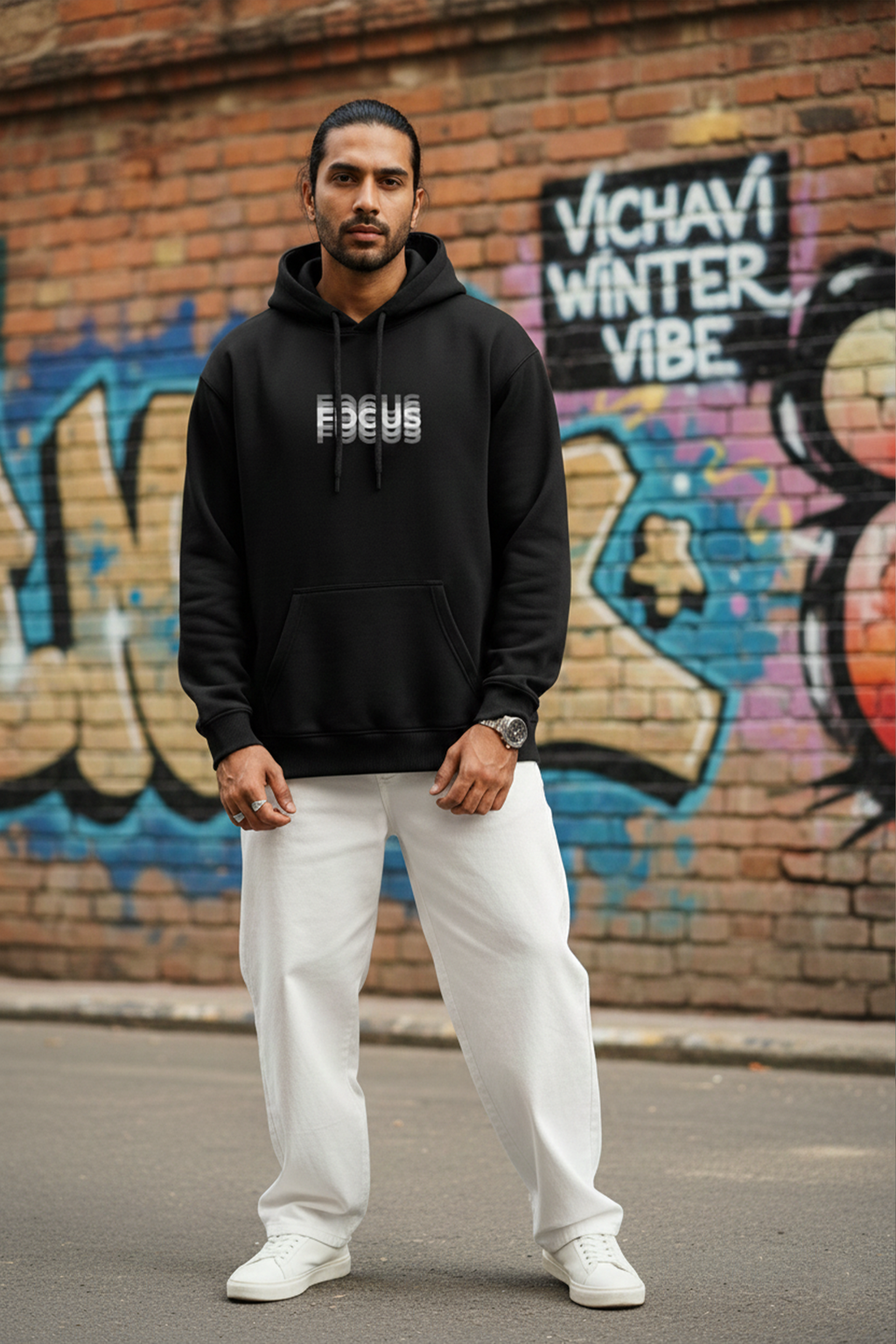 Focus Lettering Hoodie — Black