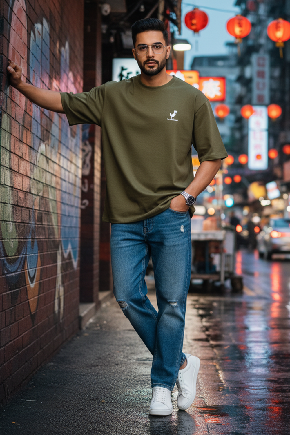 Minimal Dino "No Connection" Oversized Tee