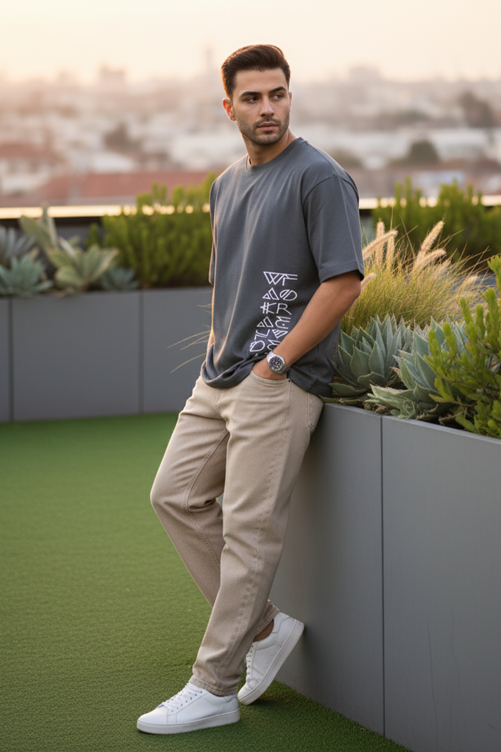 Abstract Letter Print Oversized Tee