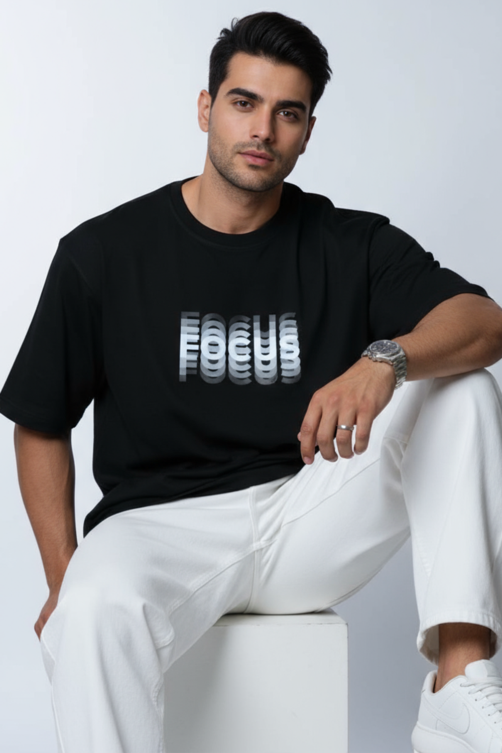 Focus Wave Oversized Tee | Black