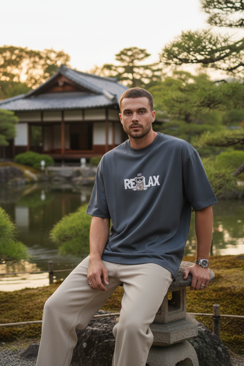 Oversized “Just Relax” Bear Tee