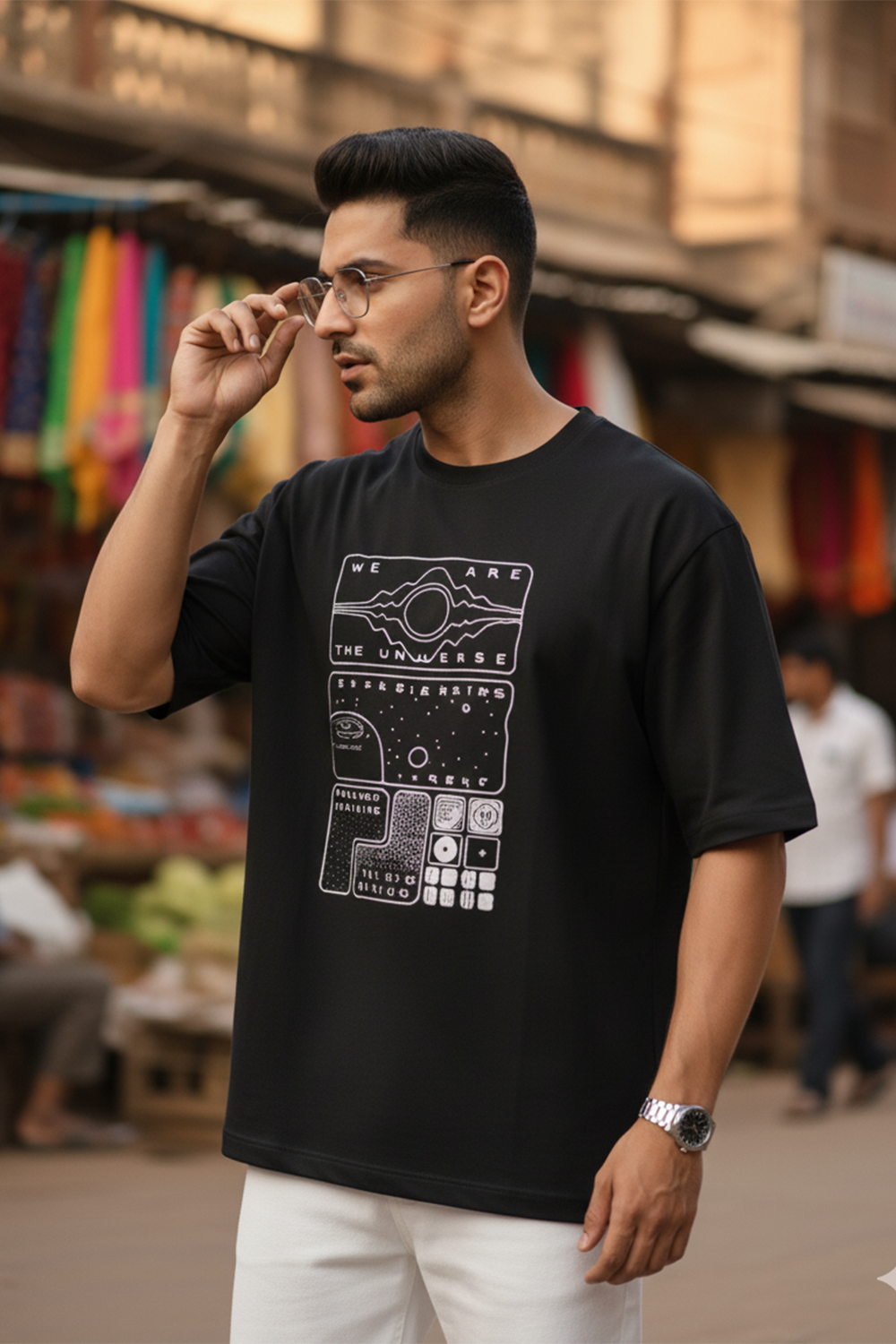 Nebula Grid Graphic Oversize Tee