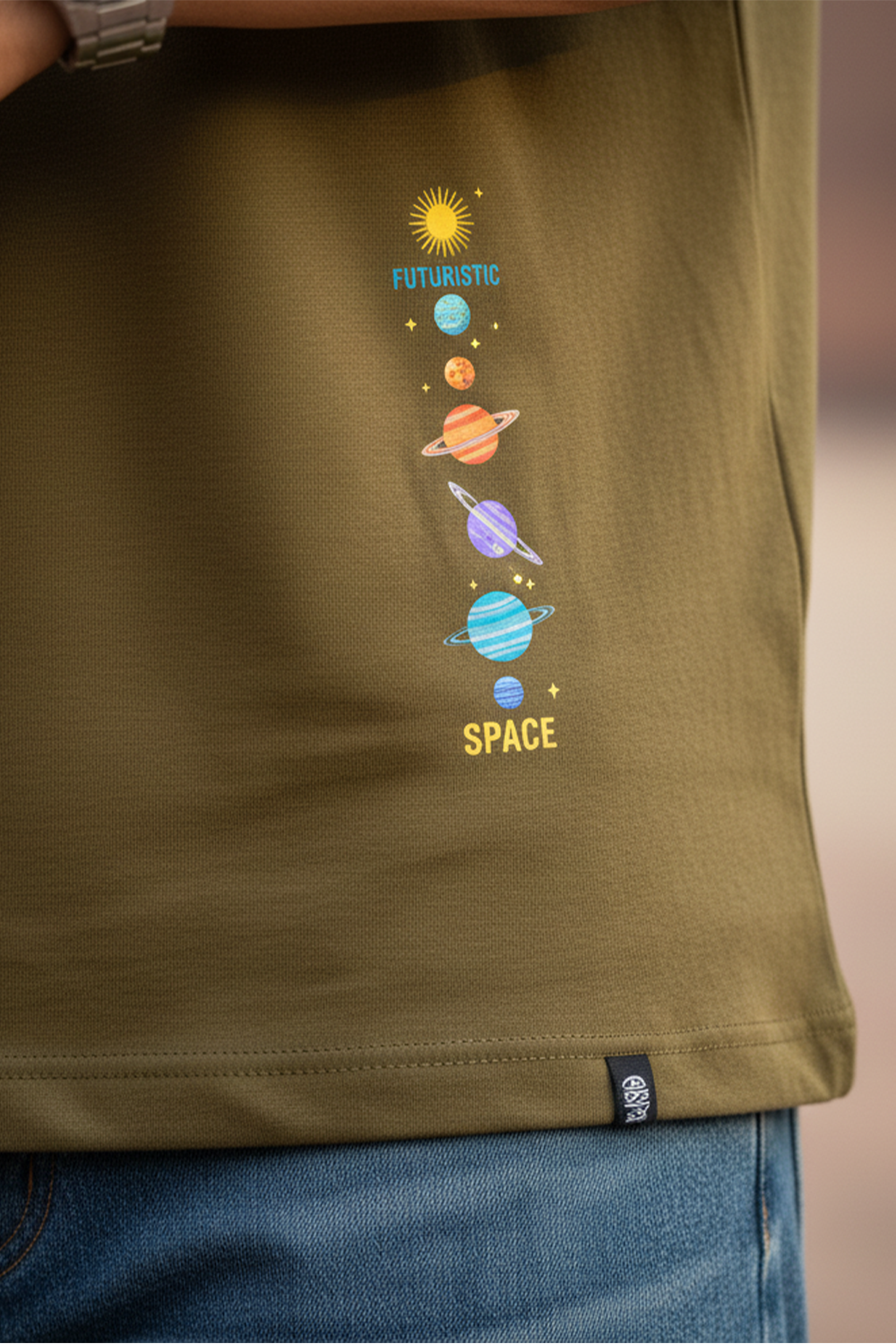 Orbit Line Graphic Oversized Tee | Olive Green