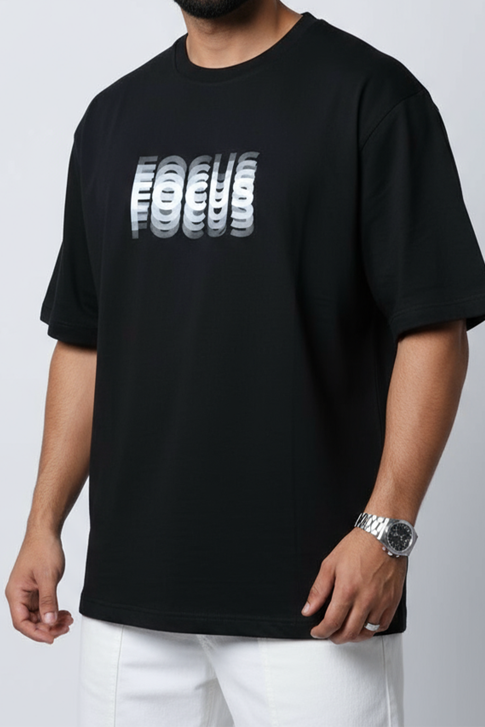 Focus Wave Oversized Tee | Black