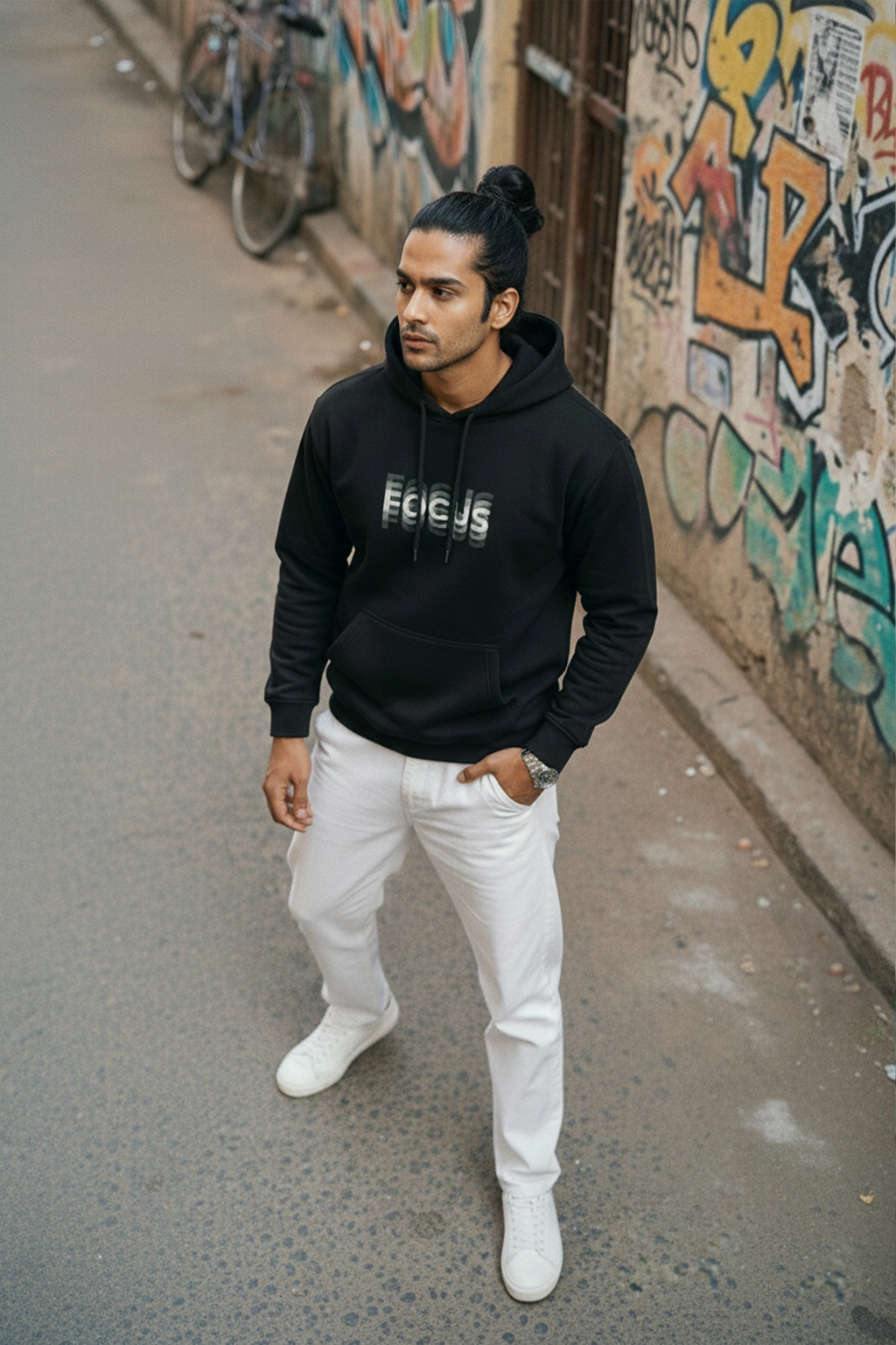 Focus Lettering Hoodie — Black