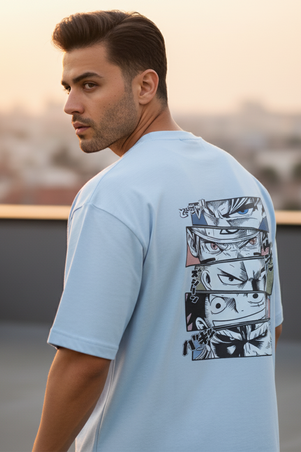 Streetwear Oversized Tee with Anime Panels