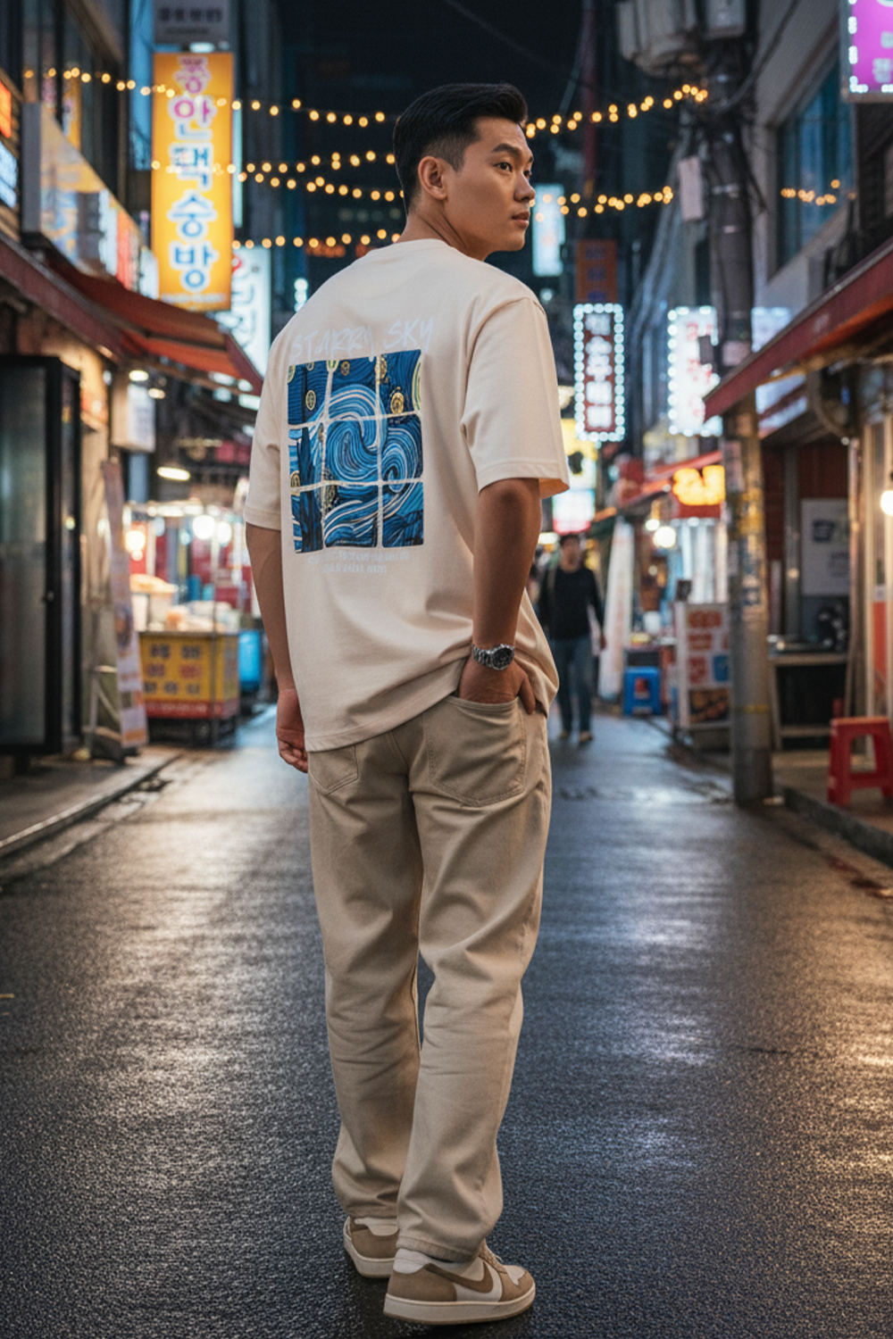 Streetwear Oversized Tee, Tiled Sky Graphic