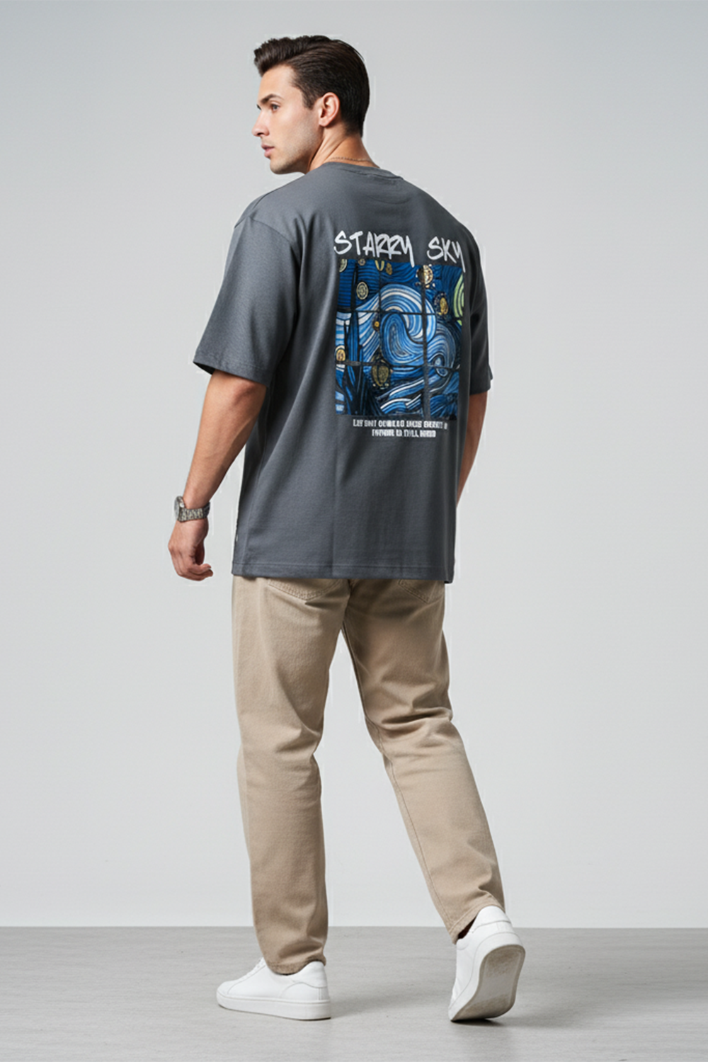 Streetwear Oversized Tee, Tiled Sky Graphic