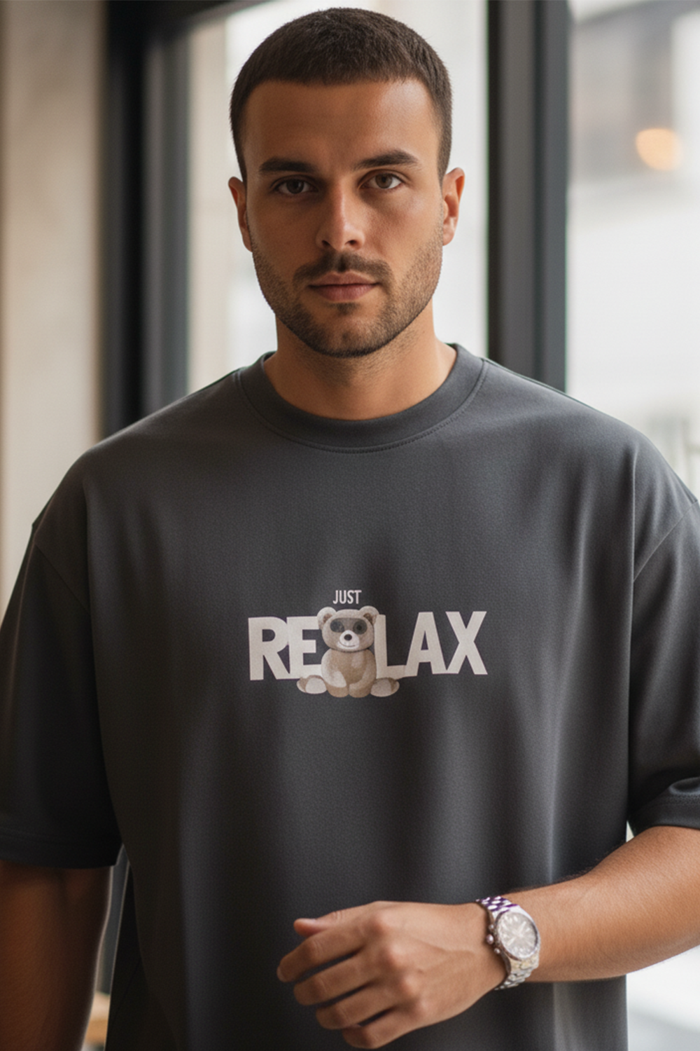 Oversized “Just Relax” Bear Tee