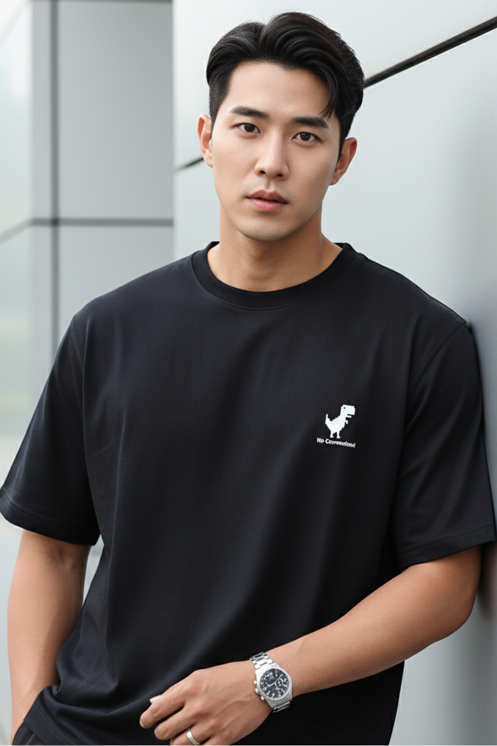 Minimal Dino "No Connection" Oversized Tee