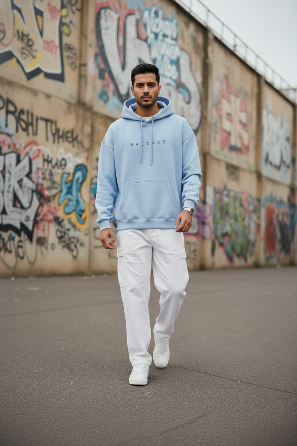 Balance Streetwear Hoodie — Light Blue