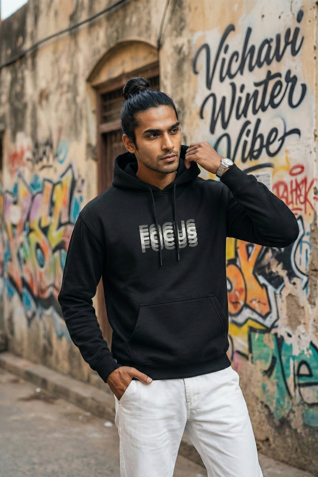 Focus Lettering Hoodie — Black