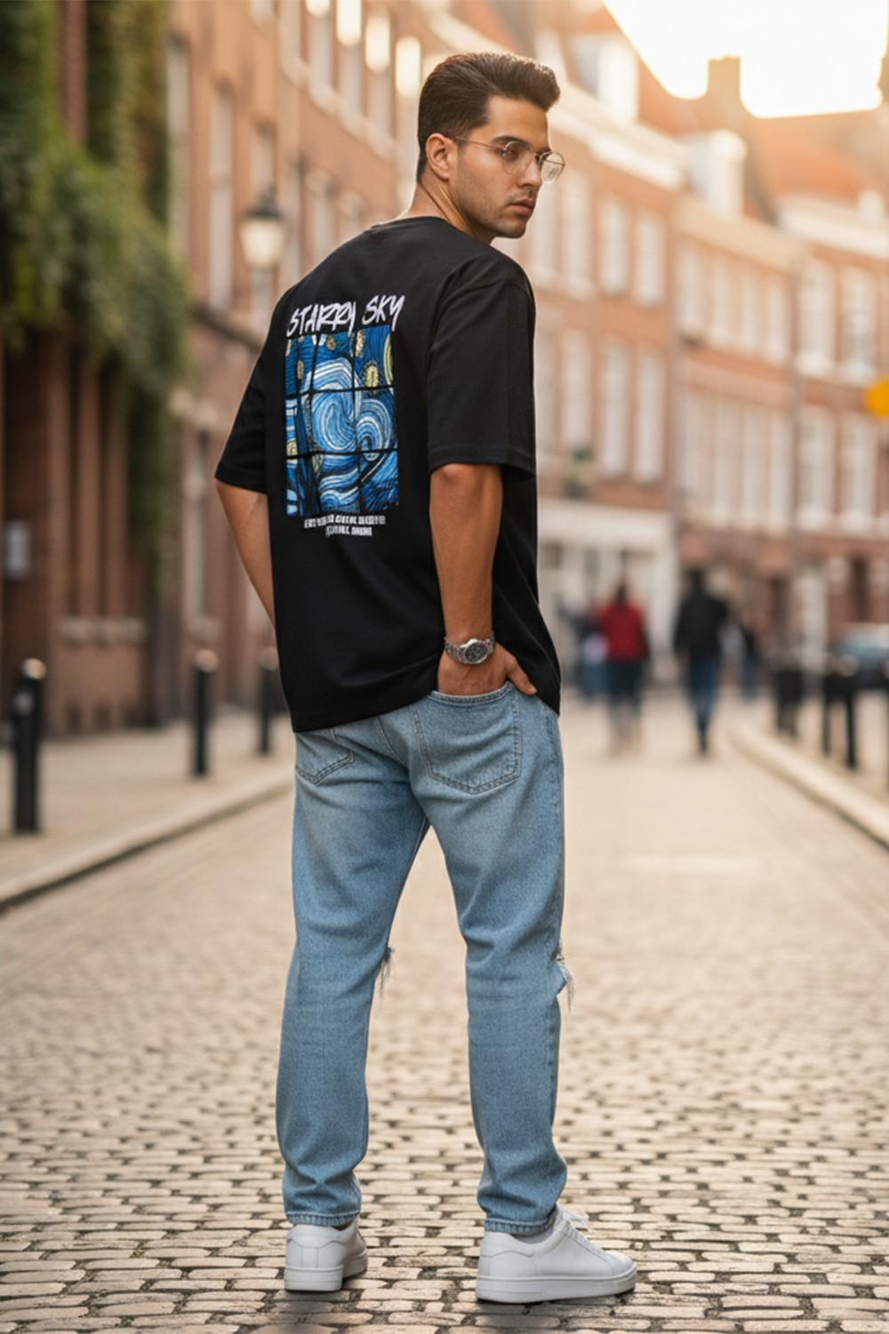 Streetwear Oversized Tee, Tiled Sky Graphic