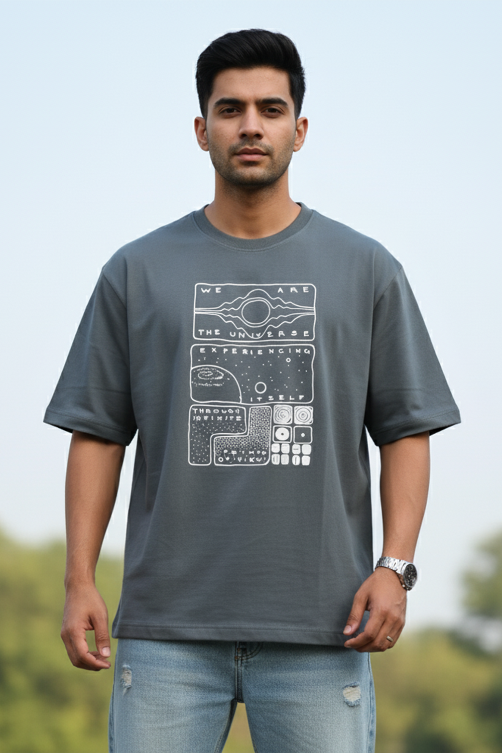 Nebula Grid Graphic Oversize Tee
