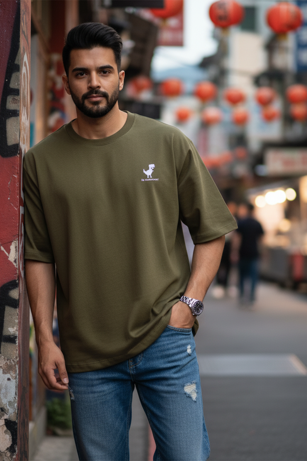 Minimal Dino "No Connection" Oversized Tee