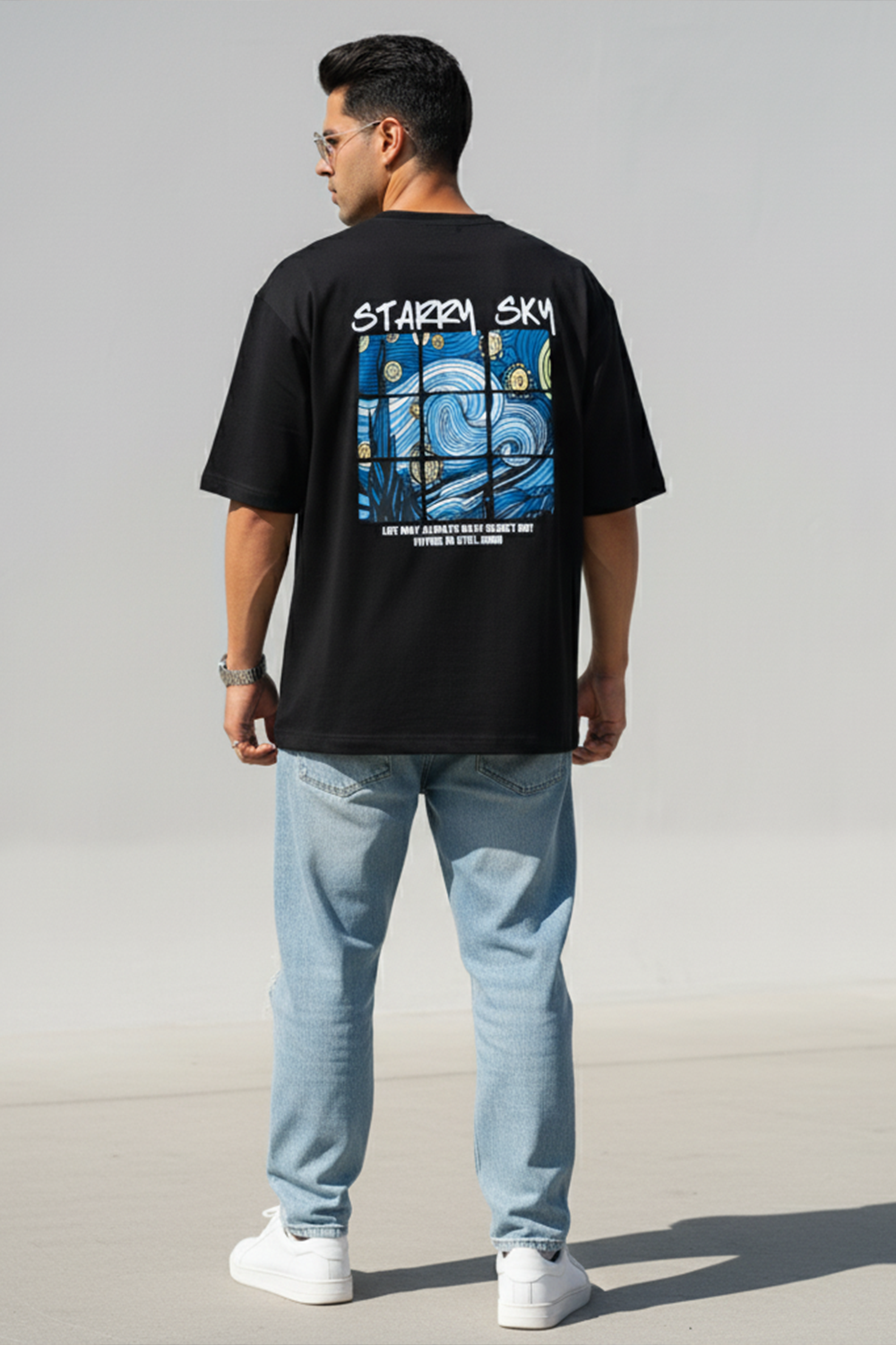 Streetwear Oversized Tee, Tiled Sky Graphic