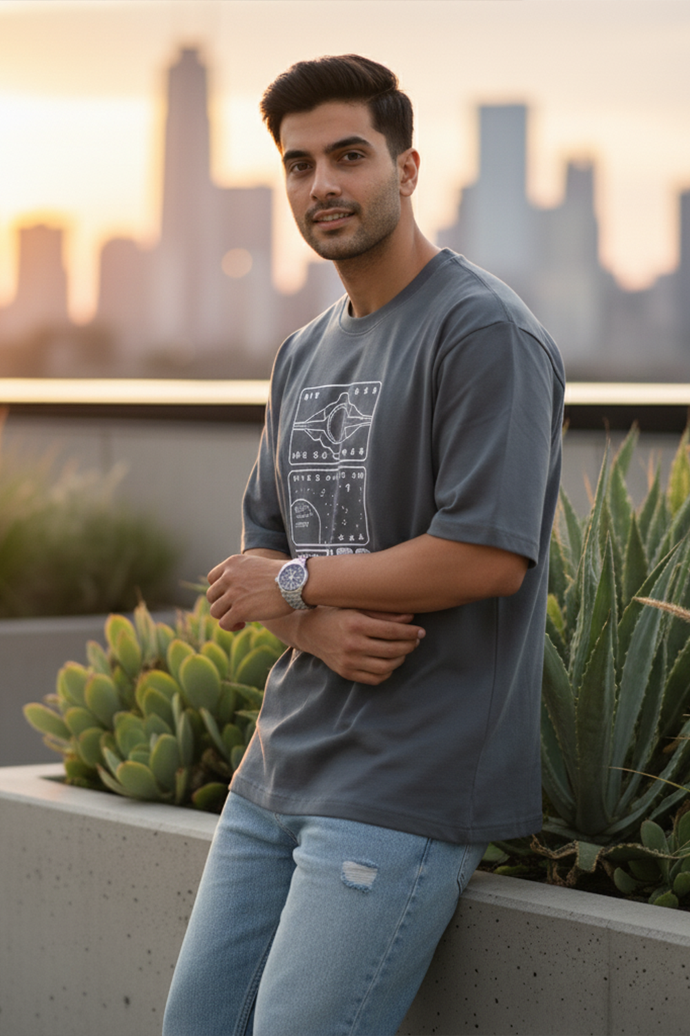 Nebula Grid Graphic Oversize Tee