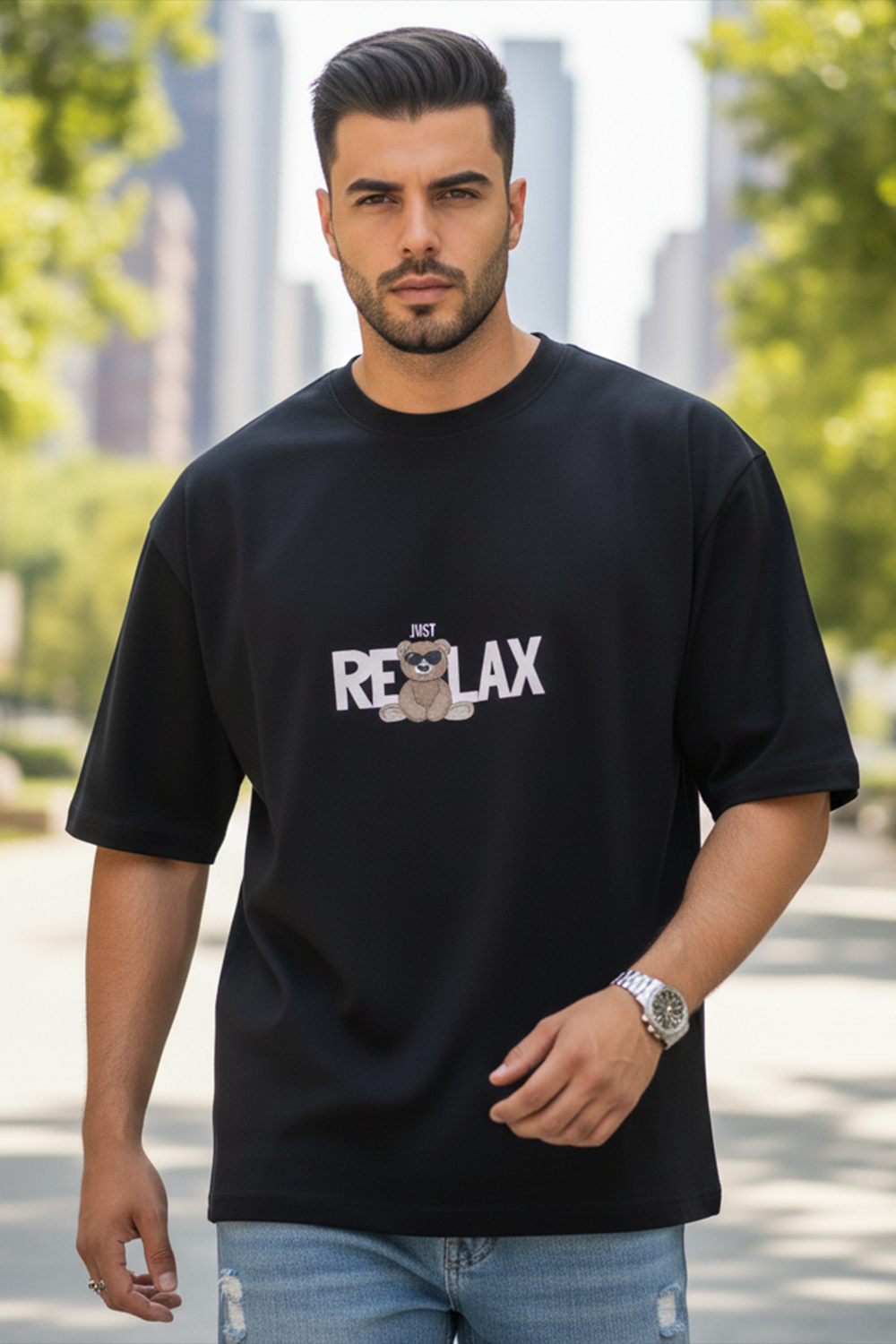 Oversized “Just Relax” Bear Tee
