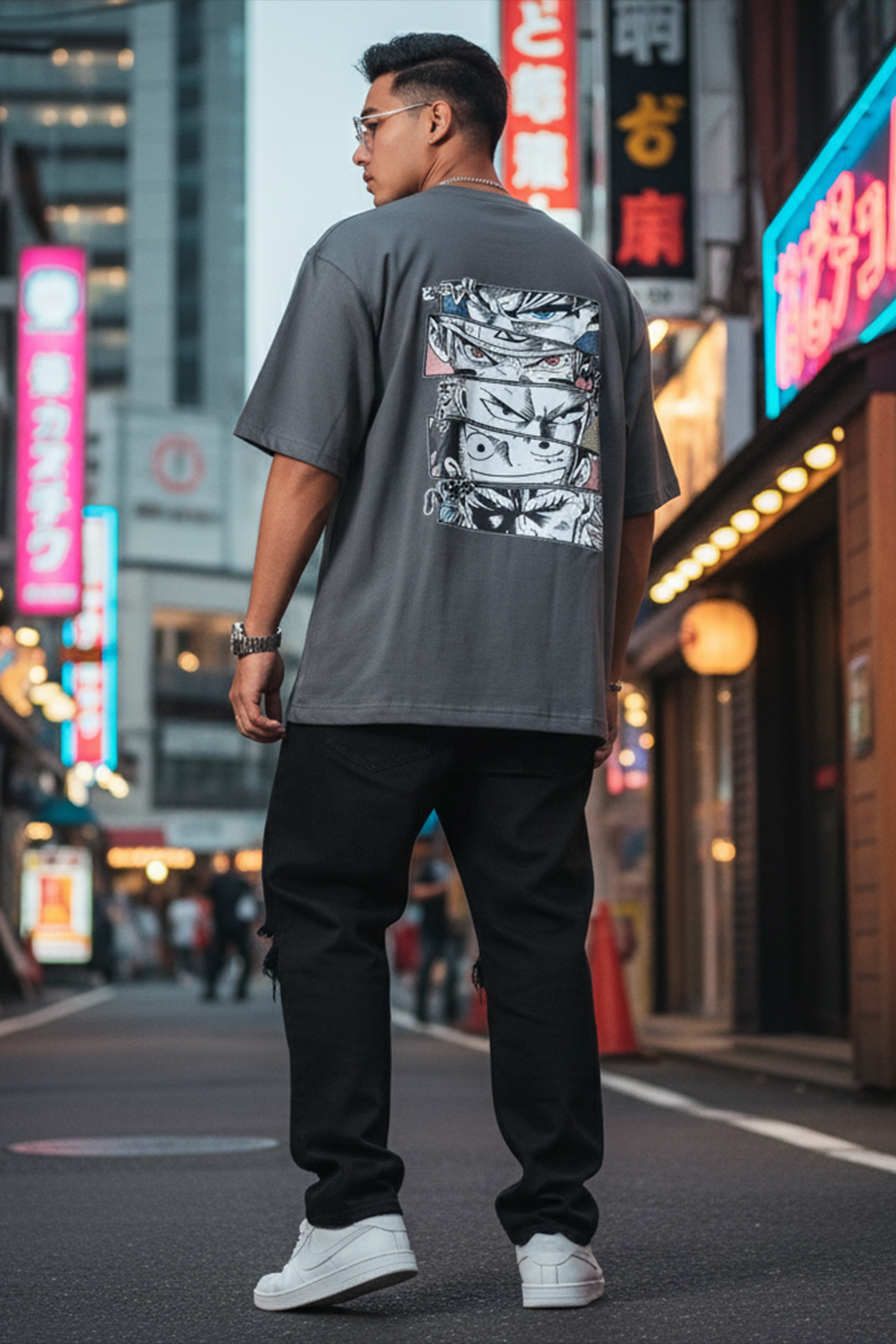 Streetwear Oversized Tee with Anime Panels