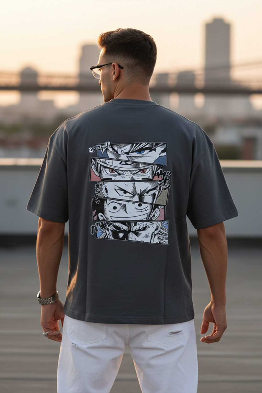 Streetwear Oversized Tee with Anime Panels