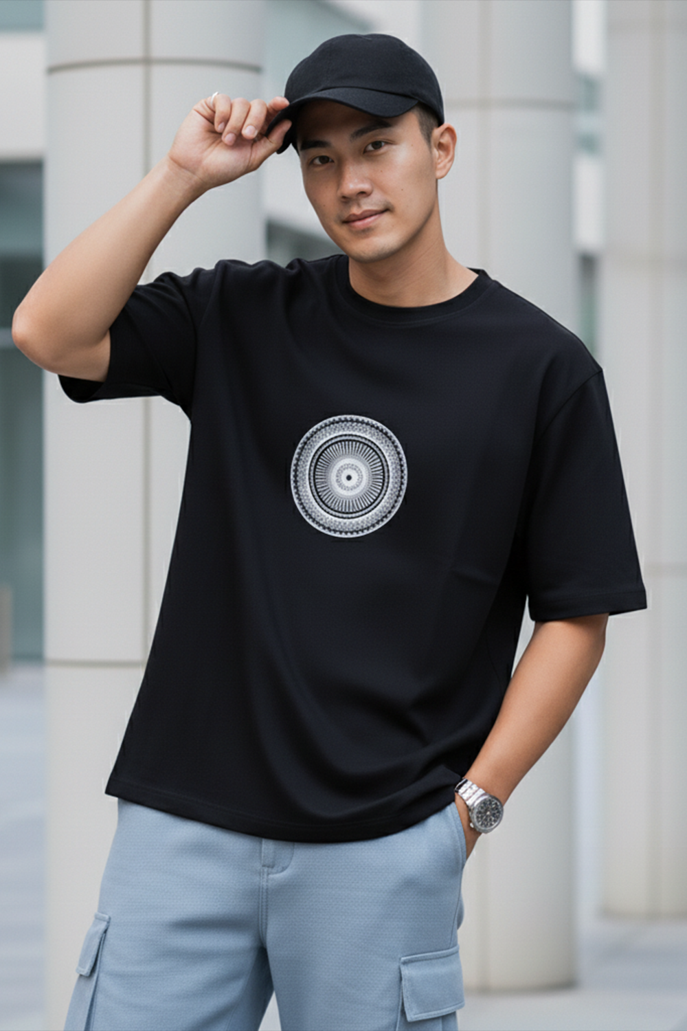 Mandala Mode – Black Oversized Tee