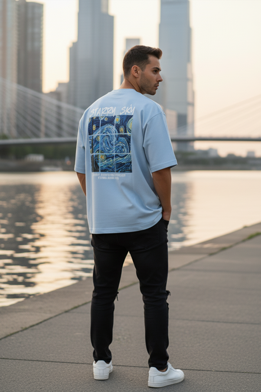 Streetwear Oversized Tee, Tiled Sky Graphic
