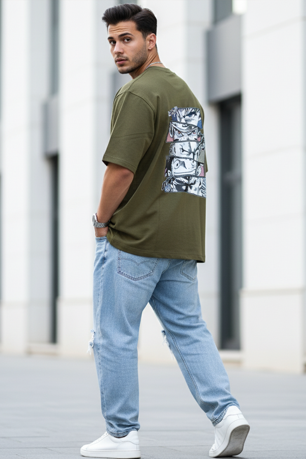 Streetwear Oversized Tee with Anime Panels