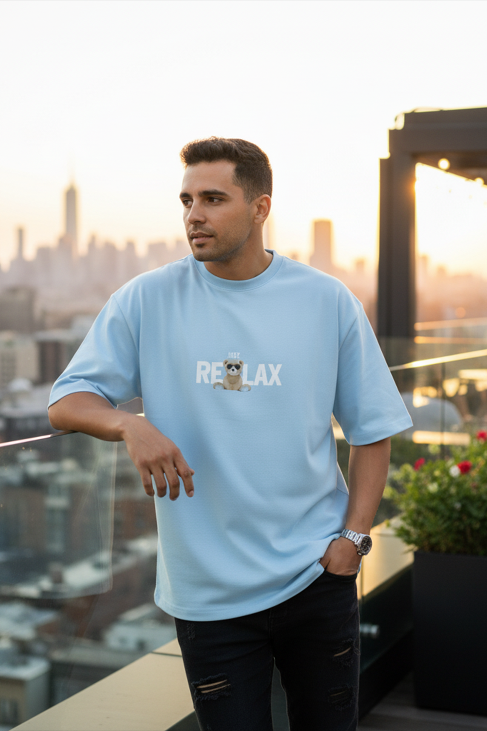 Oversized “Just Relax” Bear Tee