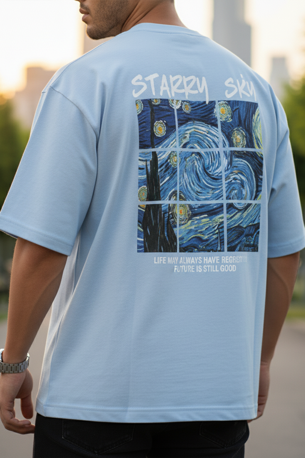Streetwear Oversized Tee, Tiled Sky Graphic