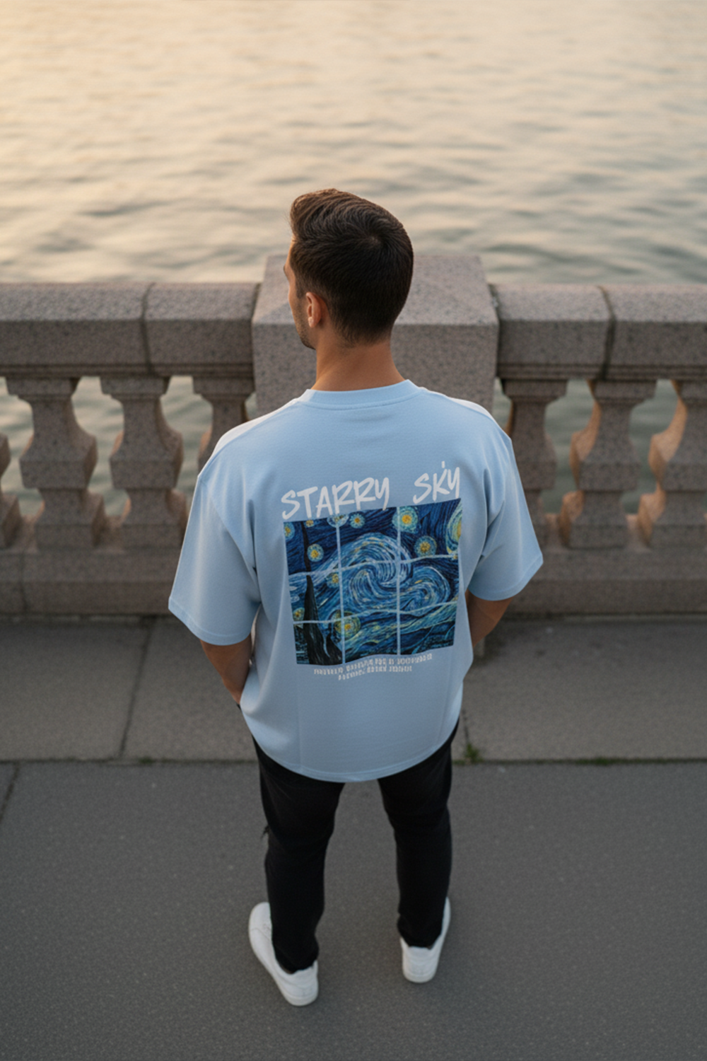 Streetwear Oversized Tee, Tiled Sky Graphic