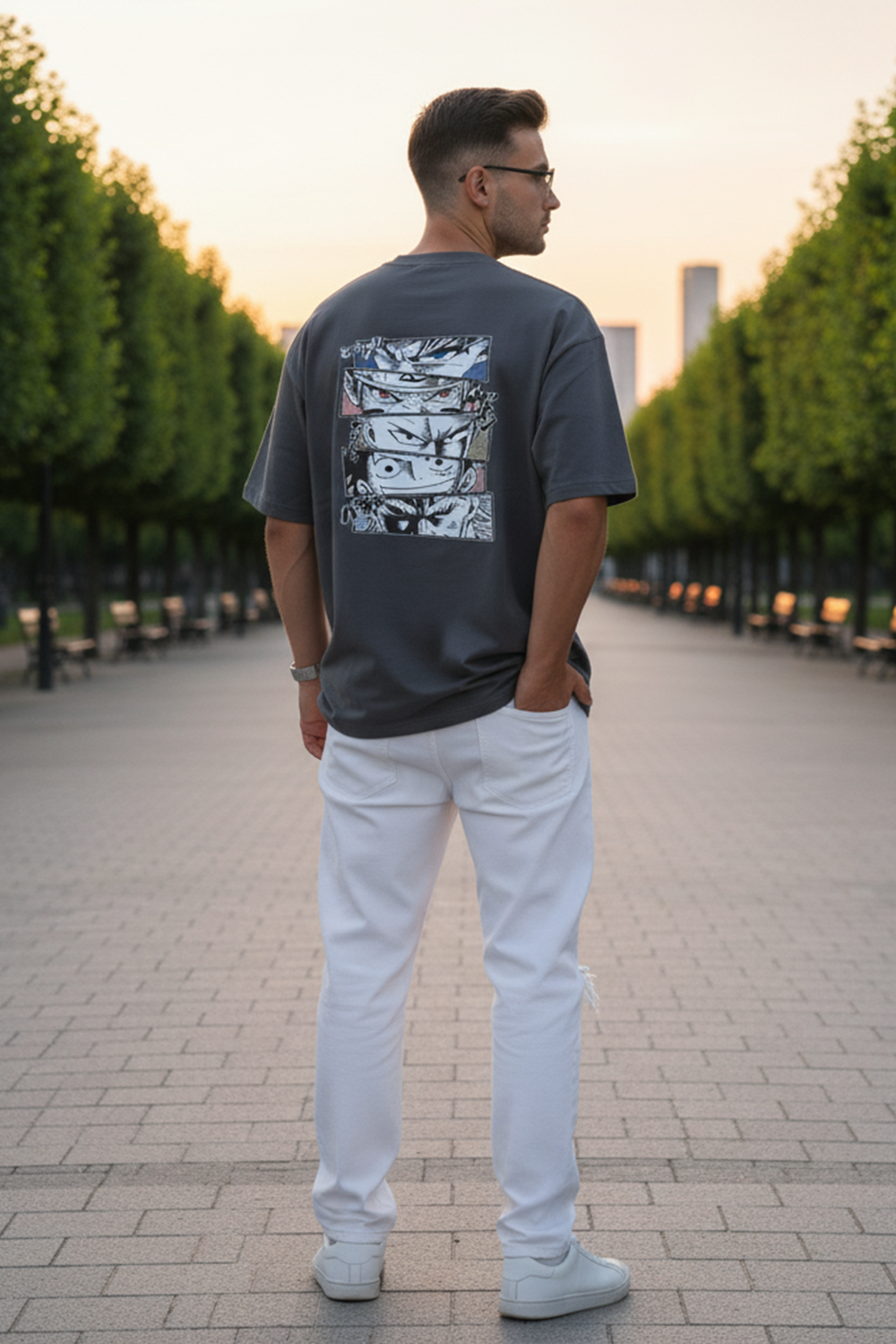 Streetwear Oversized Tee with Anime Panels
