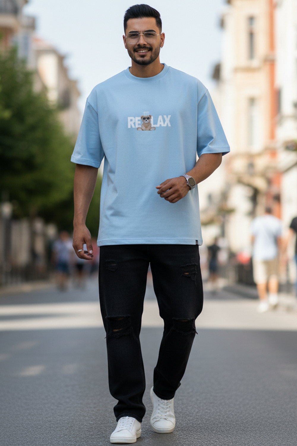 Oversized “Just Relax” Bear Tee