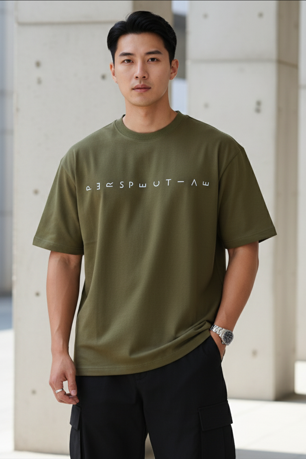 Altered Perspective Graphic Oversized Tee | Olive