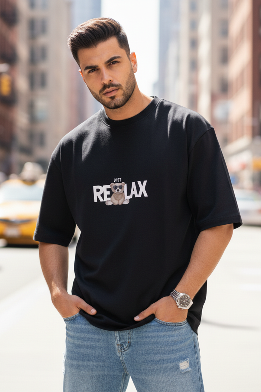 Oversized “Just Relax” Bear Tee