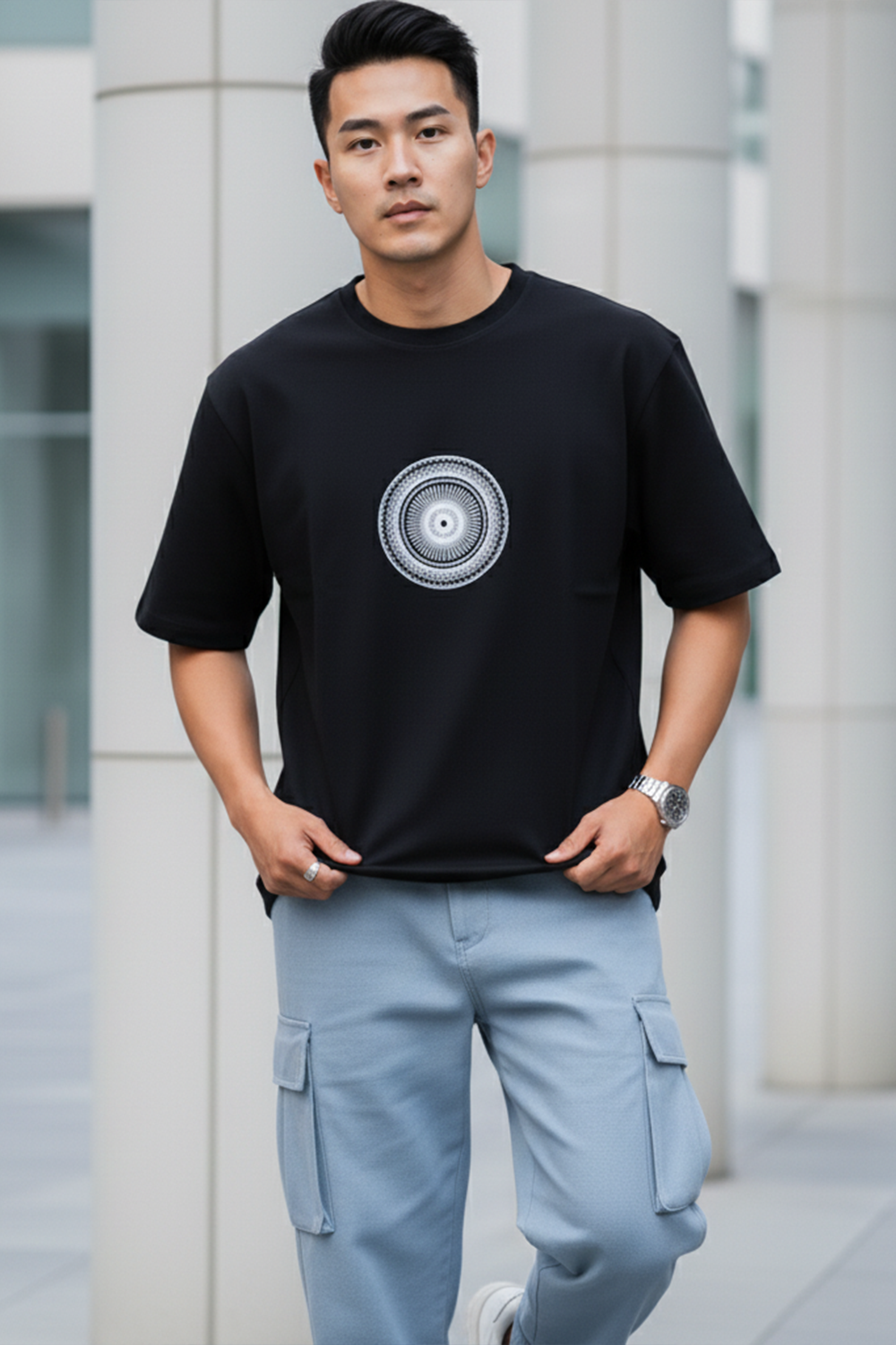 Mandala Mode – Black Oversized Tee