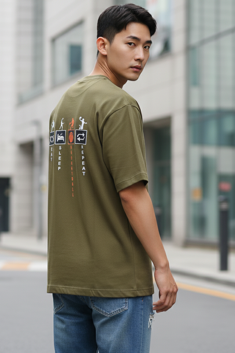 Eat Sleep Basketball Repeat Oversized Tee