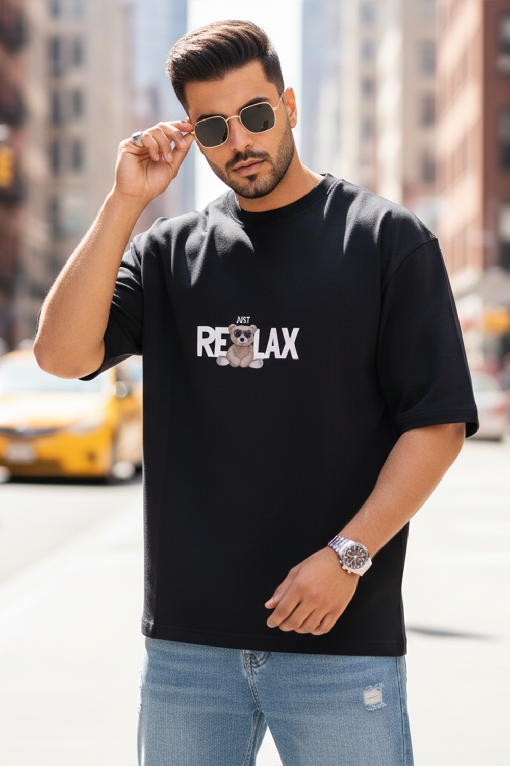 Oversized “Just Relax” Bear Tee