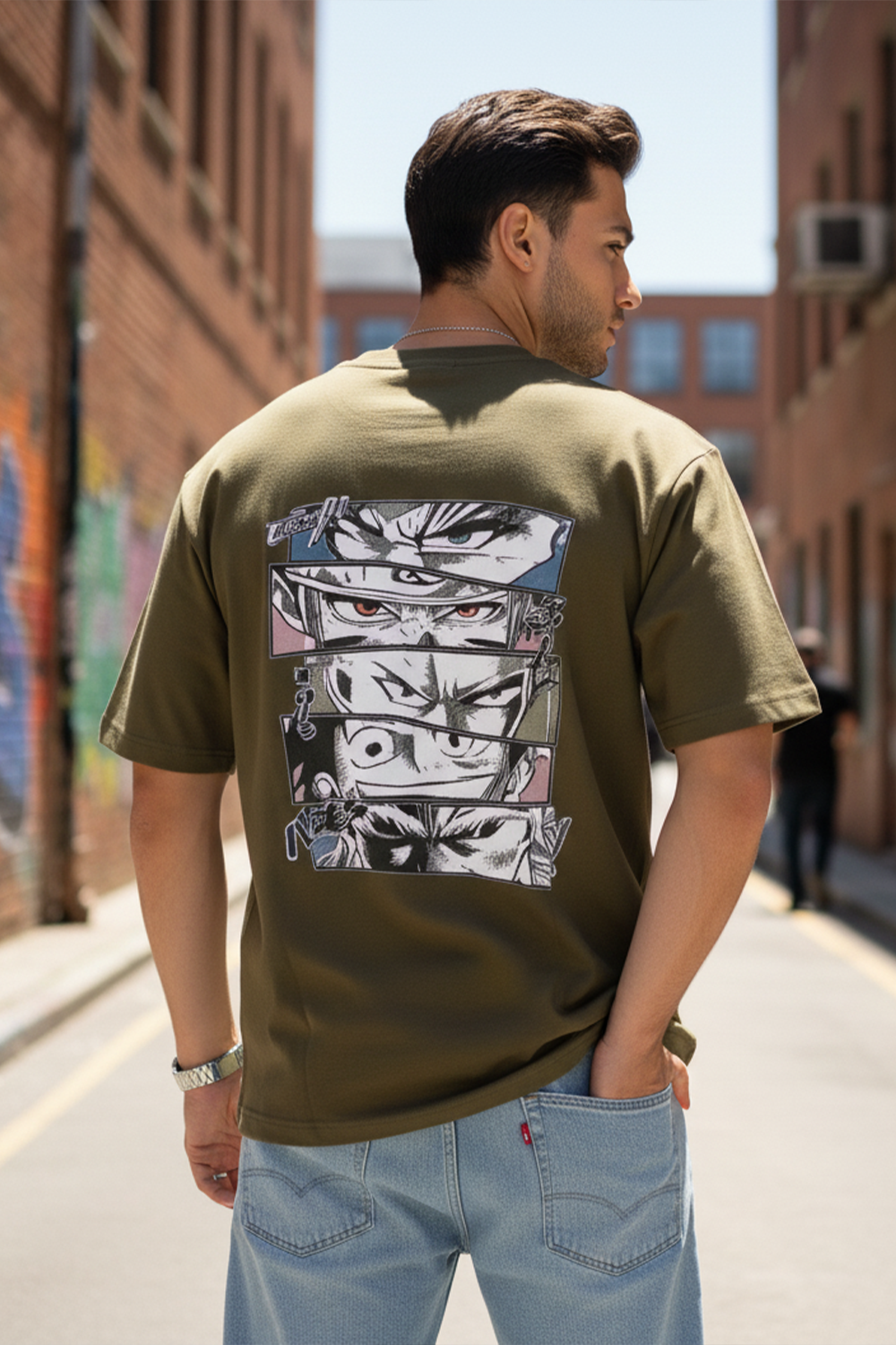 Streetwear Oversized Tee with Anime Panels