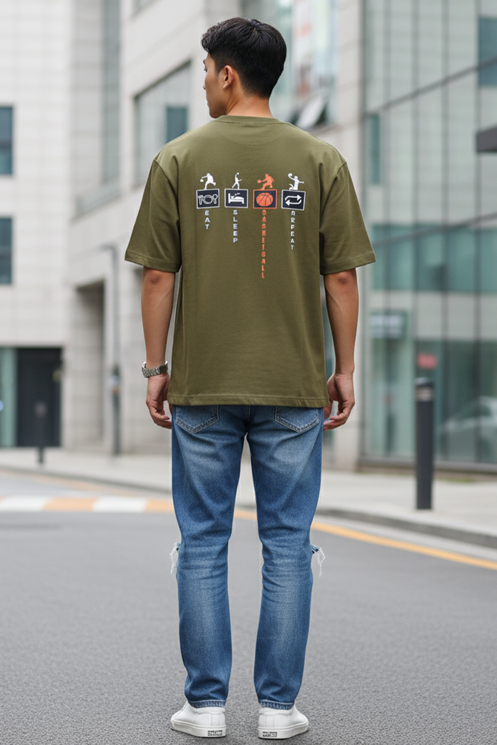 Eat Sleep Basketball Repeat Oversized Tee