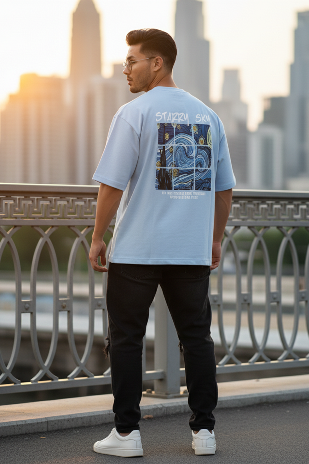 Streetwear Oversized Tee, Tiled Sky Graphic