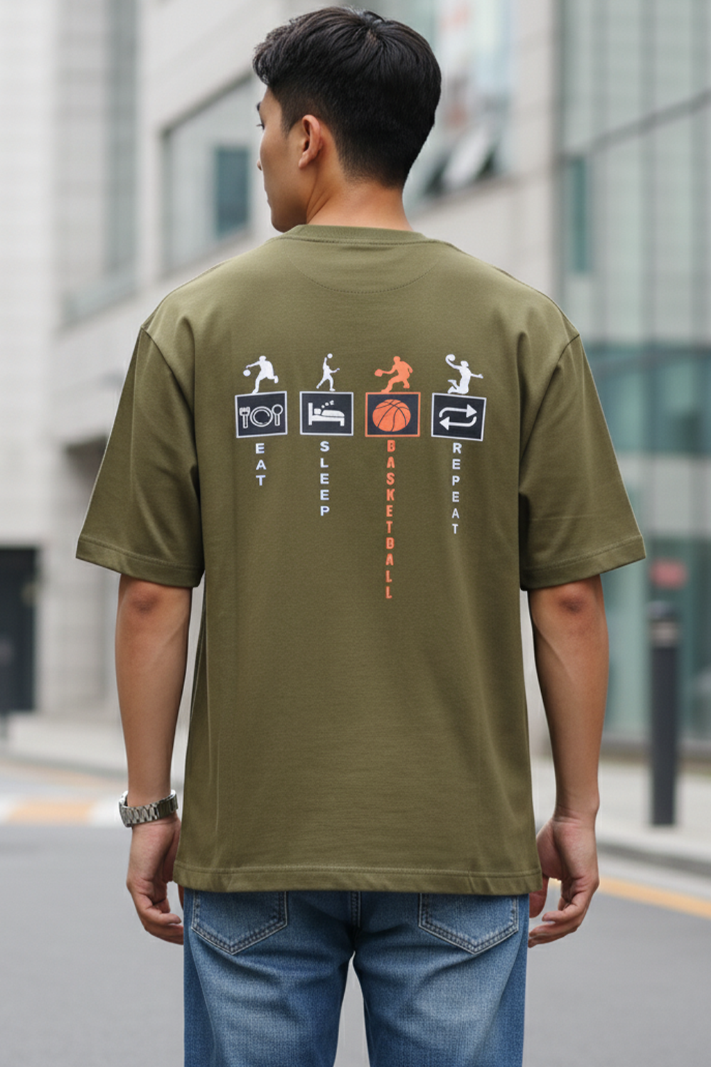 Eat Sleep Basketball Repeat Oversized Tee