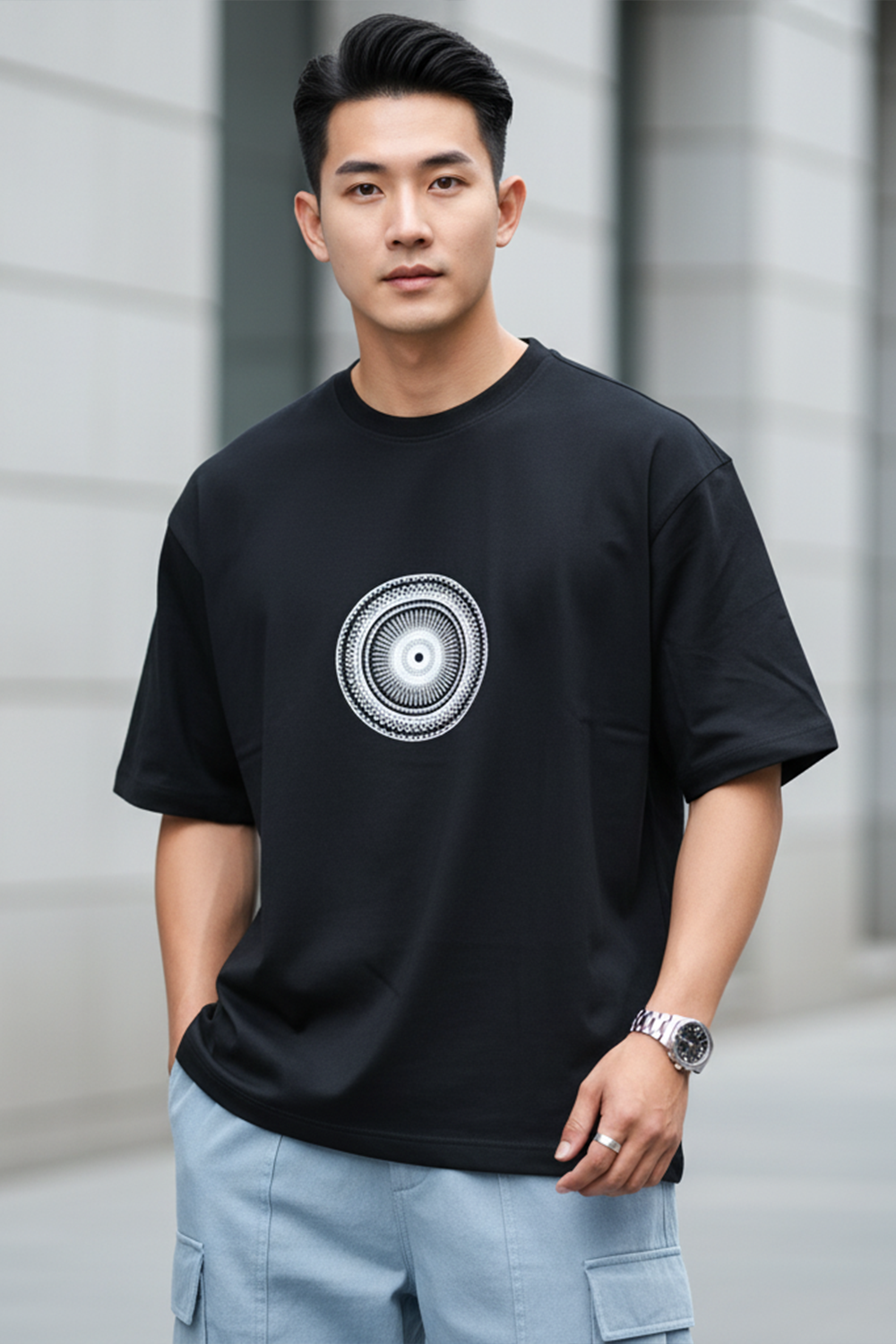 Mandala Mode – Black Oversized Tee