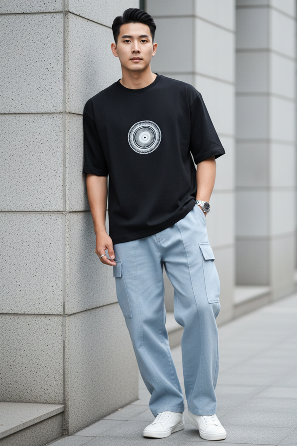 Mandala Mode – Black Oversized Tee