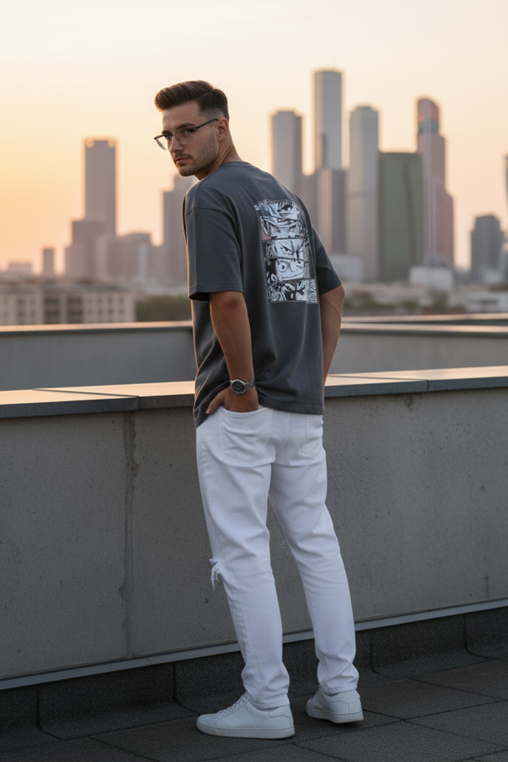 Streetwear Oversized Tee with Anime Panels