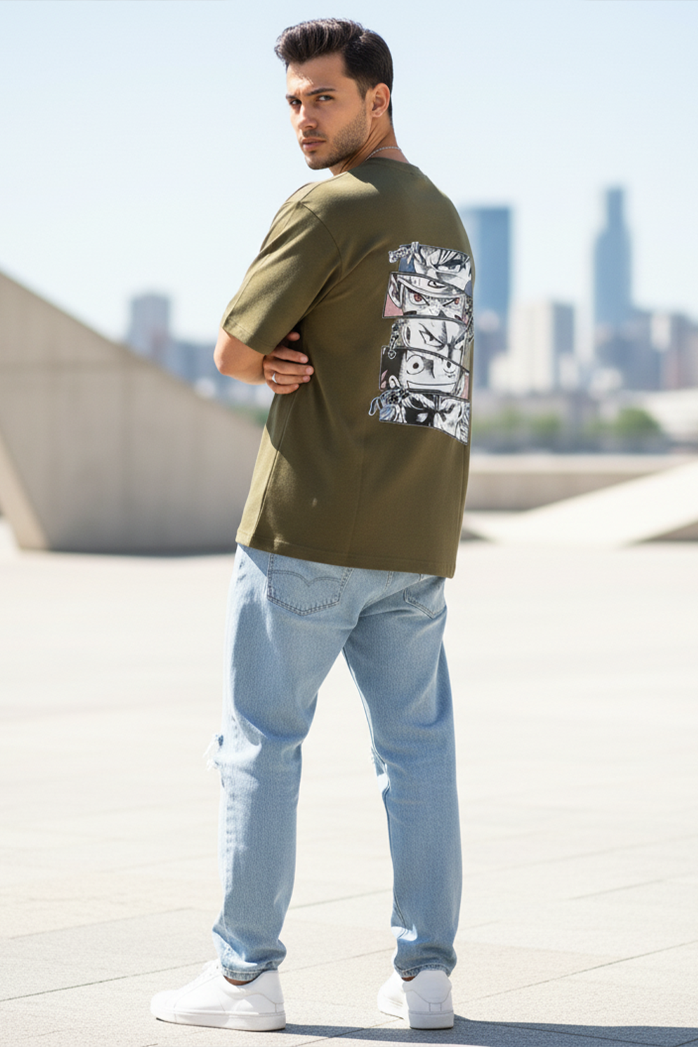 Streetwear Oversized Tee with Anime Panels