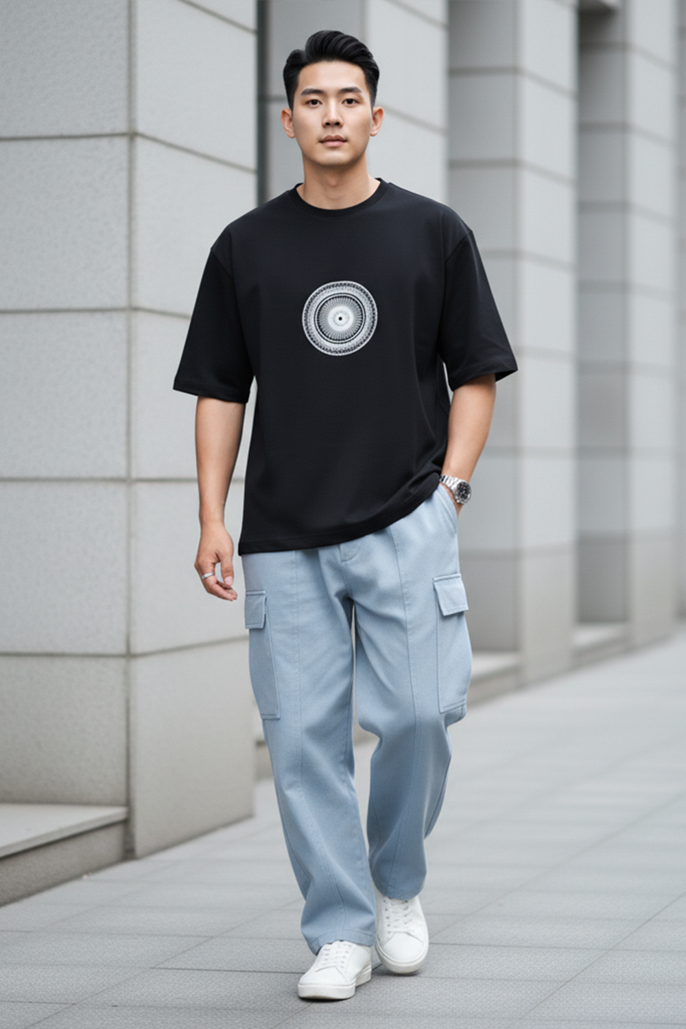 Mandala Mode – Black Oversized Tee